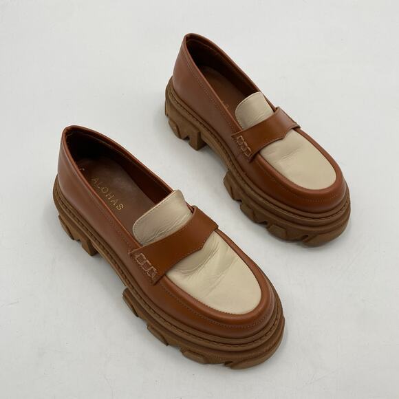 Alohas Tan & white trailblazers bicolor leather chunky loafers - Picture 3 of 11